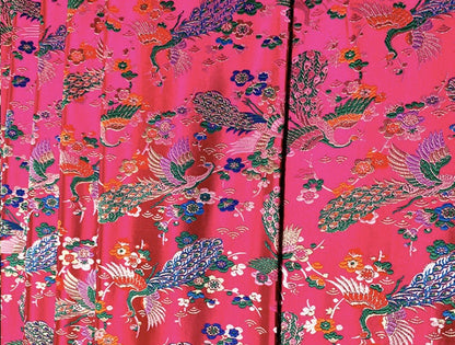 Peacock Floral Brocade Fabric: Chinese Silk Rayon Blend, 29"W