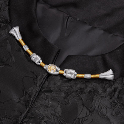 Handmade Cheongsam Satin Knot Buttons: Gold Foil Beads, Retro Ethnic Style