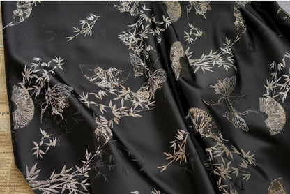 Gold Thread Jacquard Fabric: Butterfly & Fan Design, 58" Wide