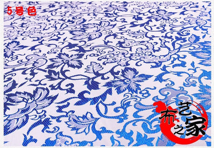 Blue & White Floral Jacquard Damask Fabric - 29.5"W Rayon Sewing Material