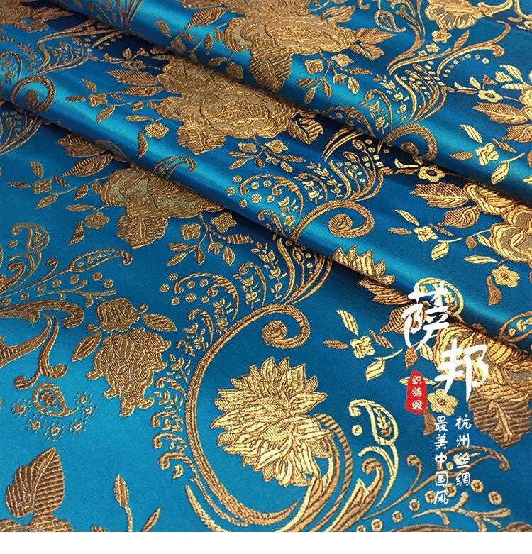 Tissu brocart pivoine européen vintage : Cheongsam Qipao en soie et rayonne