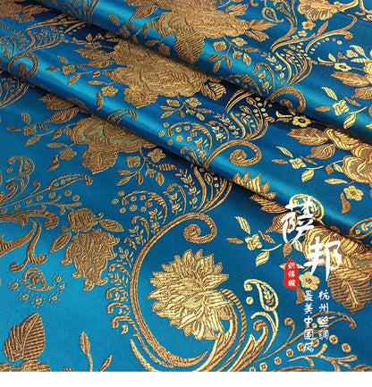 Tissu brocart pivoine européen vintage : Cheongsam Qipao en soie et rayonne