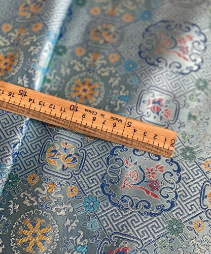 Silver Blue Song Brocade Fabric: 55"W Chinese Wishful Window Grilles Rayon