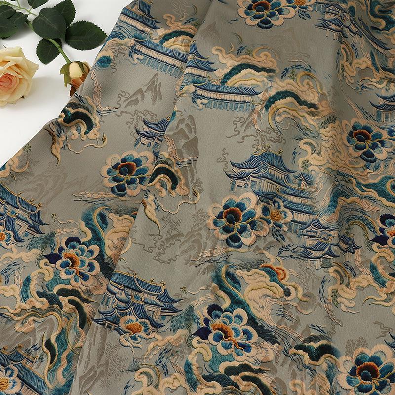 Tissu jacquard satiné : 150 cm de large, imprimé numérique en soie shantung – Ameublement, costumes, décoration