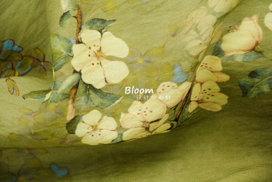 Floral Autumn Green Hemp Tencel Linen Fabric: Sewing & Crafts