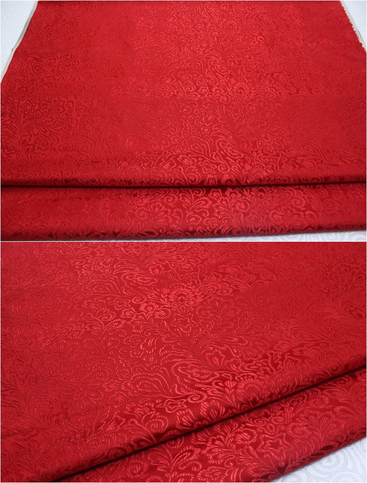 Red Phoenix Tail Brocade Fabric: Chinese Cheongsam Cushion Damask (29.5"W)