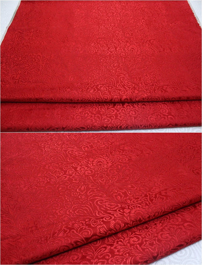 Red Phoenix Tail Brocade Fabric: Chinese Cheongsam Cushion Damask (29.5"W)