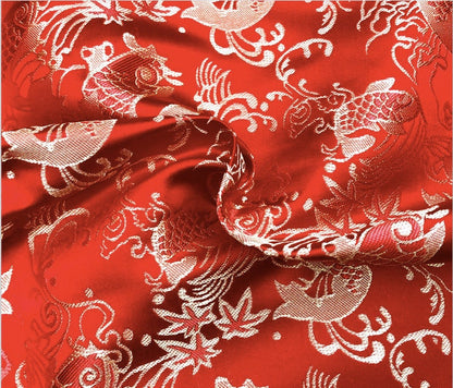 Tissu brocart de soie : motif porte de carpes et de dragons, tissu pour cheongsam de 150 cm de large