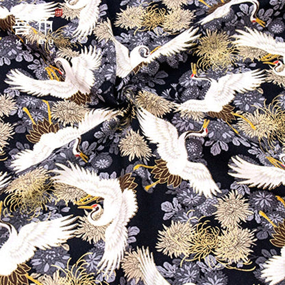 Japanese Crane Fabric: Bronzing Gold Pattern, 100% Cotton, 59"W