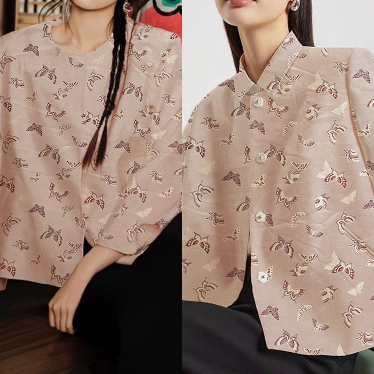 Light Pink Butterfly Brocade Fabric: 59"W Rayon Blend
