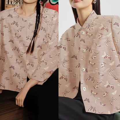 Light Pink Butterfly Brocade Fabric: 59"W Rayon Blend