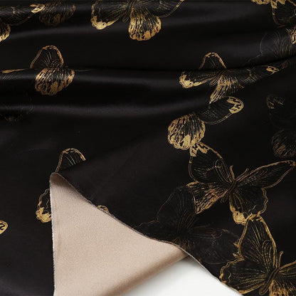 Gold Butterfly Tea Silk Satin Fabric: 59"W Digital Print, Costume & Decor