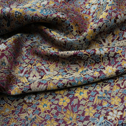 Tissu brocart à motifs floraux et oiseaux : Damas de rayonne de soie chinoise (55 po de largeur)