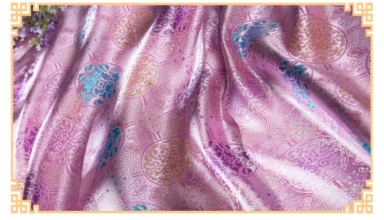 Tibetan Brocade Fabric: Lilac Lotus Pattern Rayon for Sewing & Upholstery