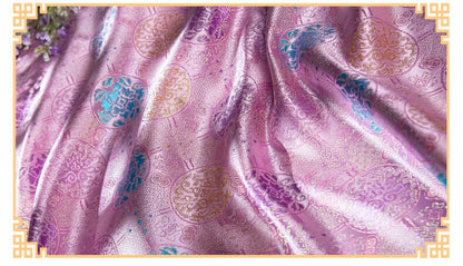 Tibetan Brocade Fabric: Lilac Lotus Pattern Rayon for Sewing & Upholstery