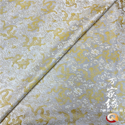 Dragon & Flower Silk Brocade Fabric: 29.5"W Jacquard Damask