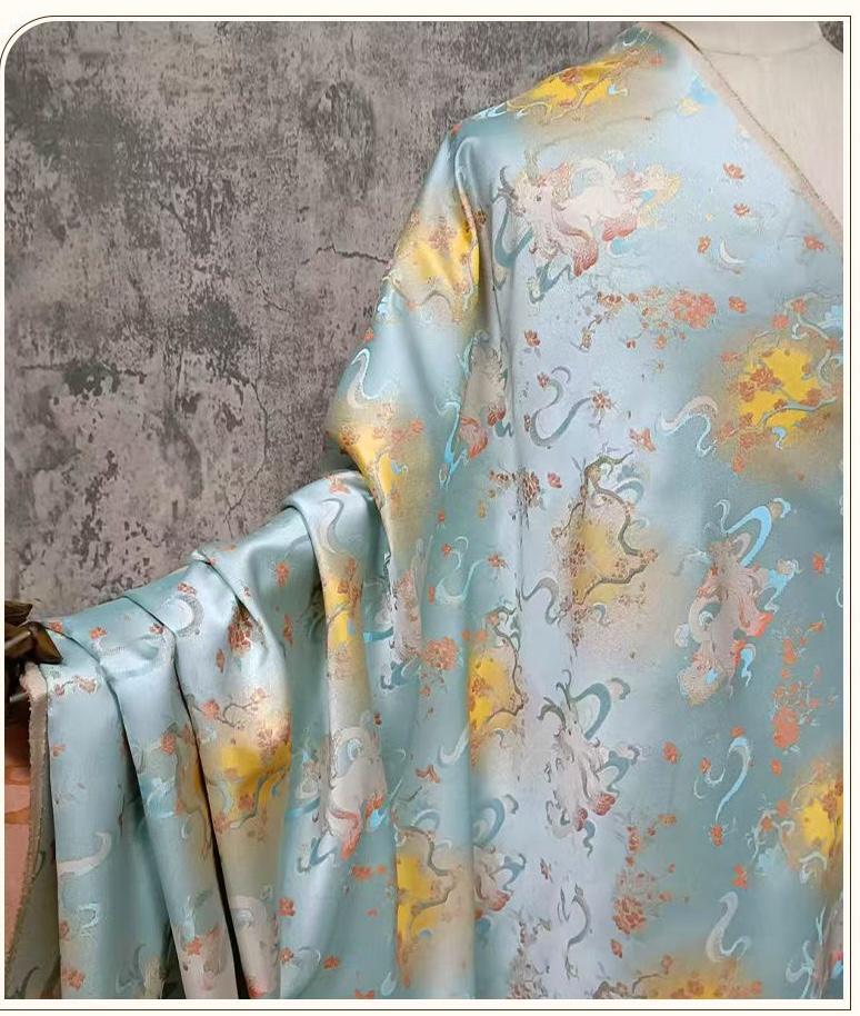 Color���Woven Jacquard Brocade Fabric with Gold Thread ��� Auspicious White & Multicolor" Wide