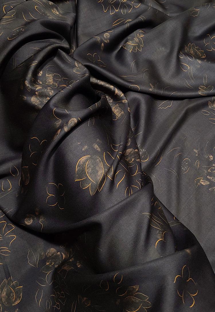 Chinese Ink Painting Cotton Fabric: Floral Drapery, Costume Sewing (55"W)