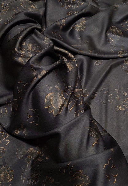 Chinese Ink Painting Cotton Fabric: Floral Drapery, Costume Sewing (55"W)