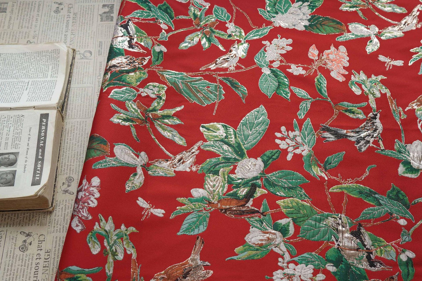 Gold Bird Jacquard Fabric: Colorful Upholstery, Costume, & Sewing - 57"W By Meter