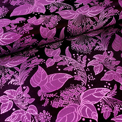 Brocart de soie à motif feuilles d'arbre, pour la confection de vêtements et d'articles d'ameublement - Largeur : 114 cm