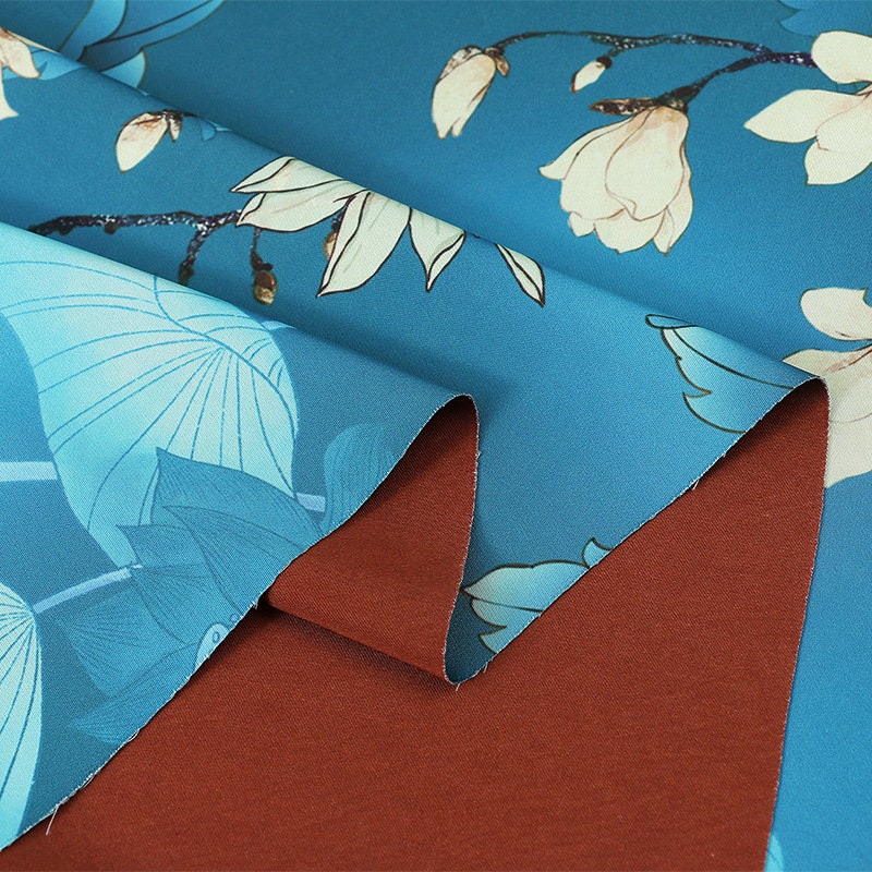 Floral Silk Damask Fabric: 59"W Digital Print Satin for Sewing