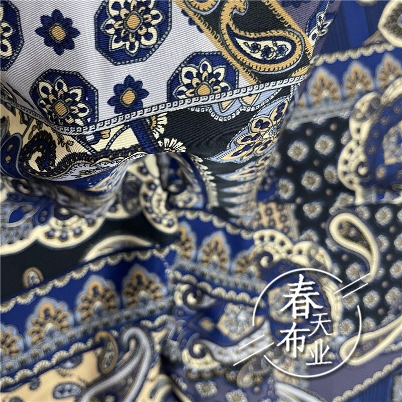 Blue Chinese Printed Cotton Fabric: Cheongsam Dress Sewing Material