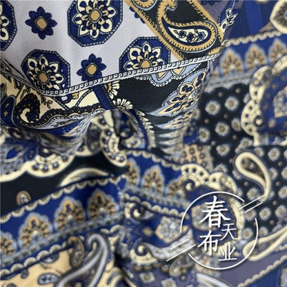 Blue Chinese Printed Cotton Fabric: Cheongsam Dress Sewing Material