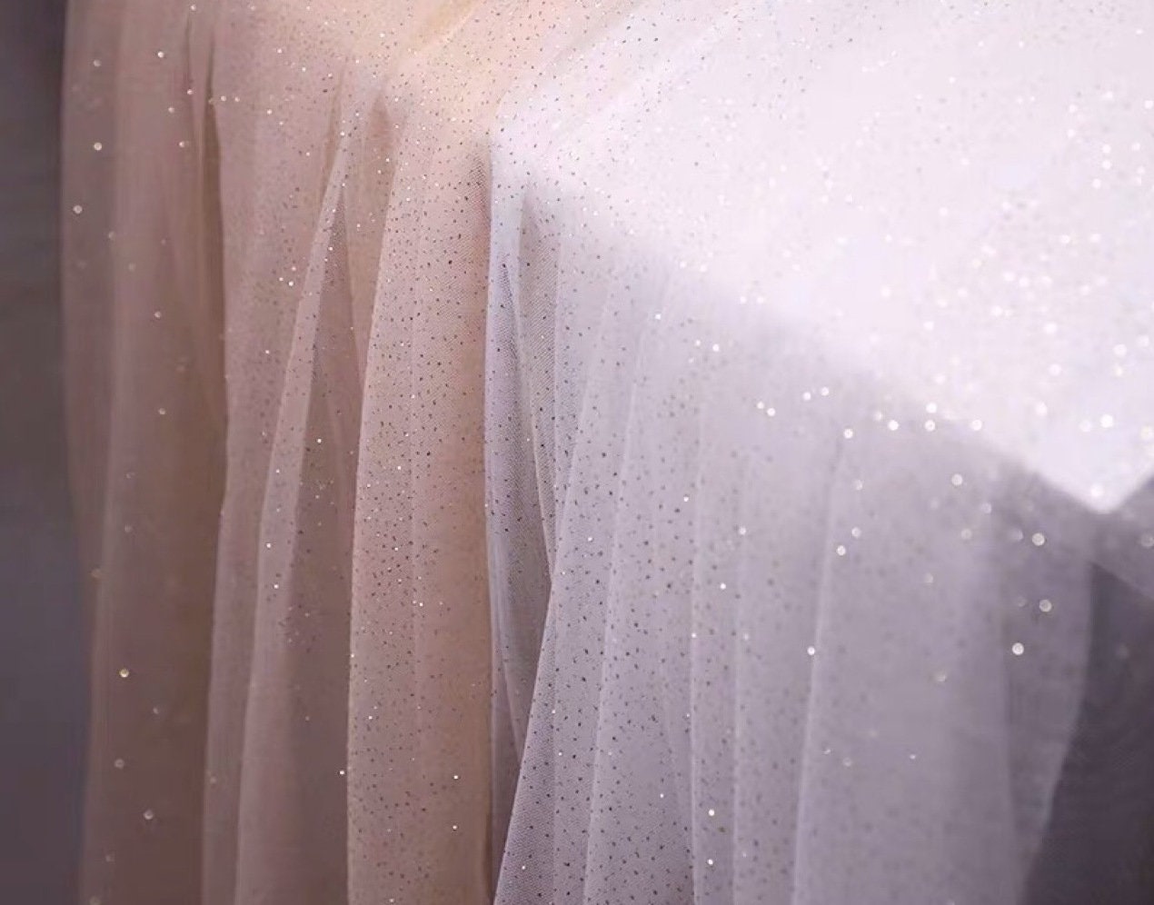 Glitter Voile Fabric: Silver-Sprayed Mesh, Romantic Wedding Veil, 59"W