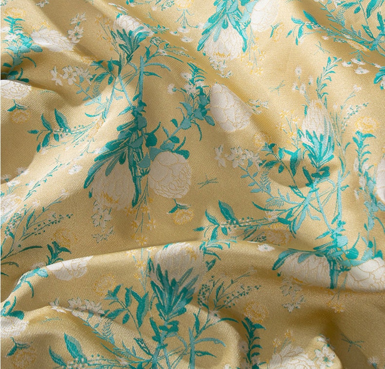 Tissu brocart jacquard à motifs floraux : 150 cm de large, rayonne, matériau de couture