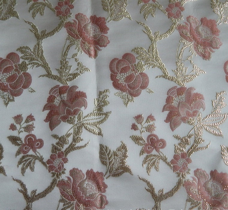Metallic Brocade Fabric: 57"W Damask Jacquard Peony Satin, Upholstery & Sewing