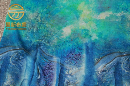 Blue Tears Oil Painting Print - Natural Ramie Fabric 57"W