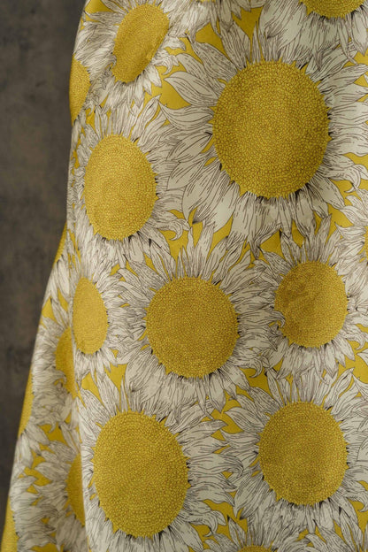 Sunflower Tea Silk Satin Fabric: Digital Print, 55" Wide