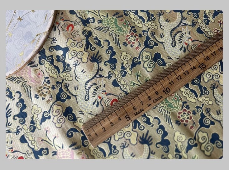 Flying Dragon Brocade Fabric: Chinese Emperor Robe Silk Blend (55"W)