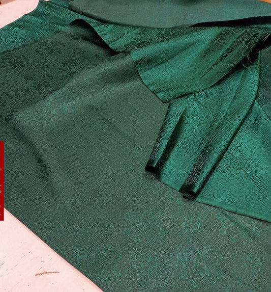Tissu brocart de rayonne vert émeraude : motif floral et aquatique, 75 cm de large