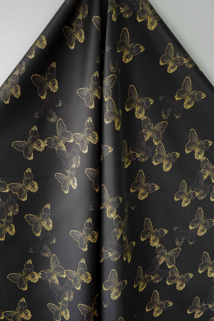 Tissu jacquard satiné soyeux à motif papillon - Largeur : 150 cm - Couture, costumes et décoration