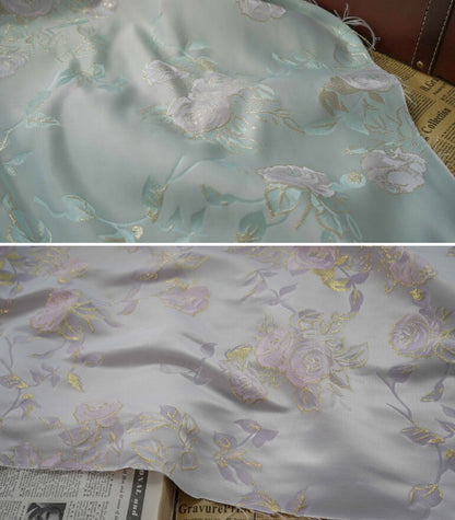 Gold Thread Floral Jacquard Fabric: 3D Texture, 63" Wide By The Meter