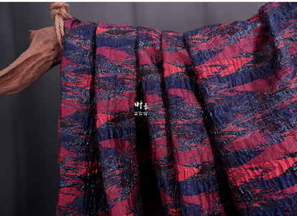 Gold Thread Jacquard Fabric: Red & Blue 3D Designer Fabric, 55"W