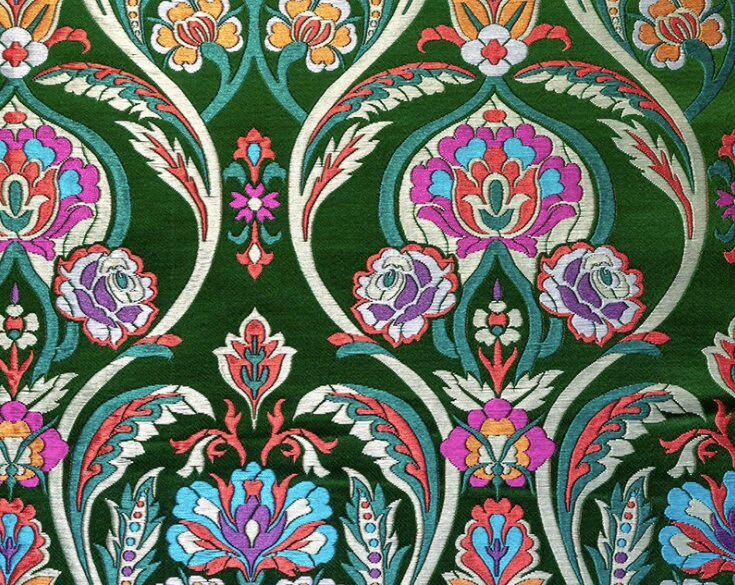 Tissu brocart de soie à motifs floraux (largeur 75 cm) : Ameublement et couture