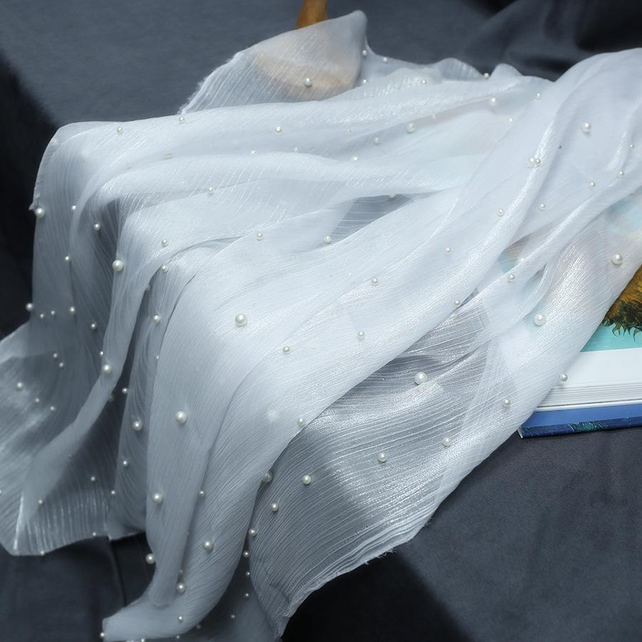 White Beaded Organza Fabric: Luxury Wedding Dress Material (59")