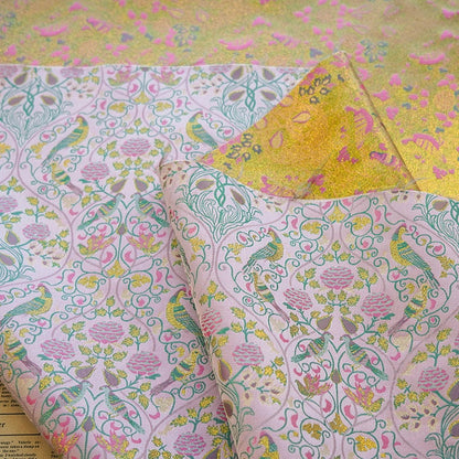 Gold Thread Jacquard Fabric: 3D Floral Bird Design, 60" Wide