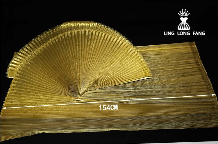 Metallic Gold Pleated Fabric: 62" Wide Stiff Polyester