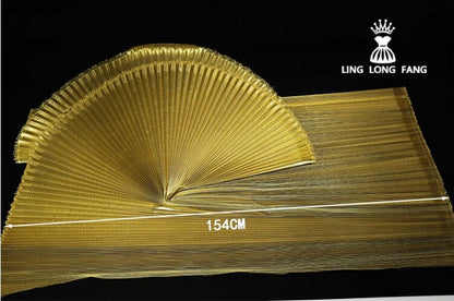 Metallic Gold Pleated Fabric: 62" Wide Stiff Polyester