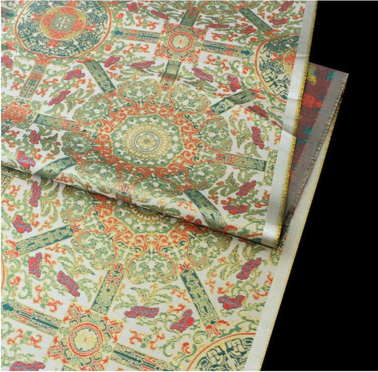Mongolian Bada Fabric: Tibetan Caisson Pattern Rayon, 58"W, By The Meter