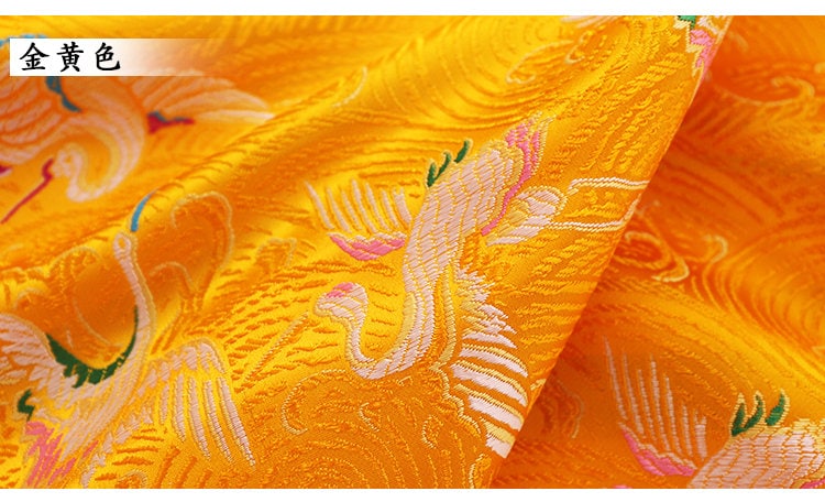 Crane Brocade Fabric: Colorful Silk Rayon Blend, Cheongsam Qipao Material