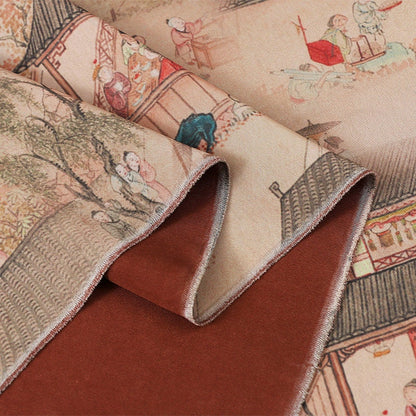 Dream of Red Mansions Satin Fabric: 59"W Digital Print for Sewing & Decor