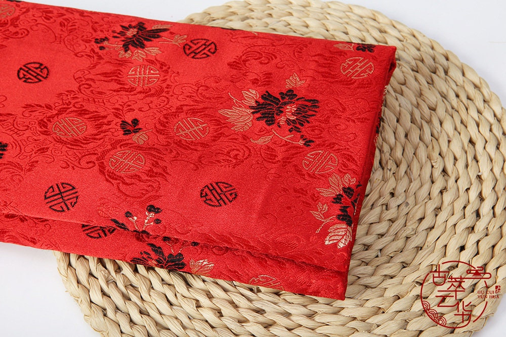 Chrysanthemum Brocade Fabric: Vintage Chinese Satin Silk (By The Meter)