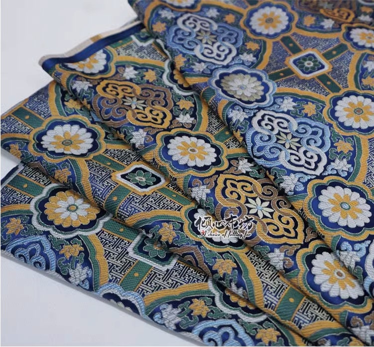 Tissu brocart Song : mélange de soie de 150 cm de large, style tibétain