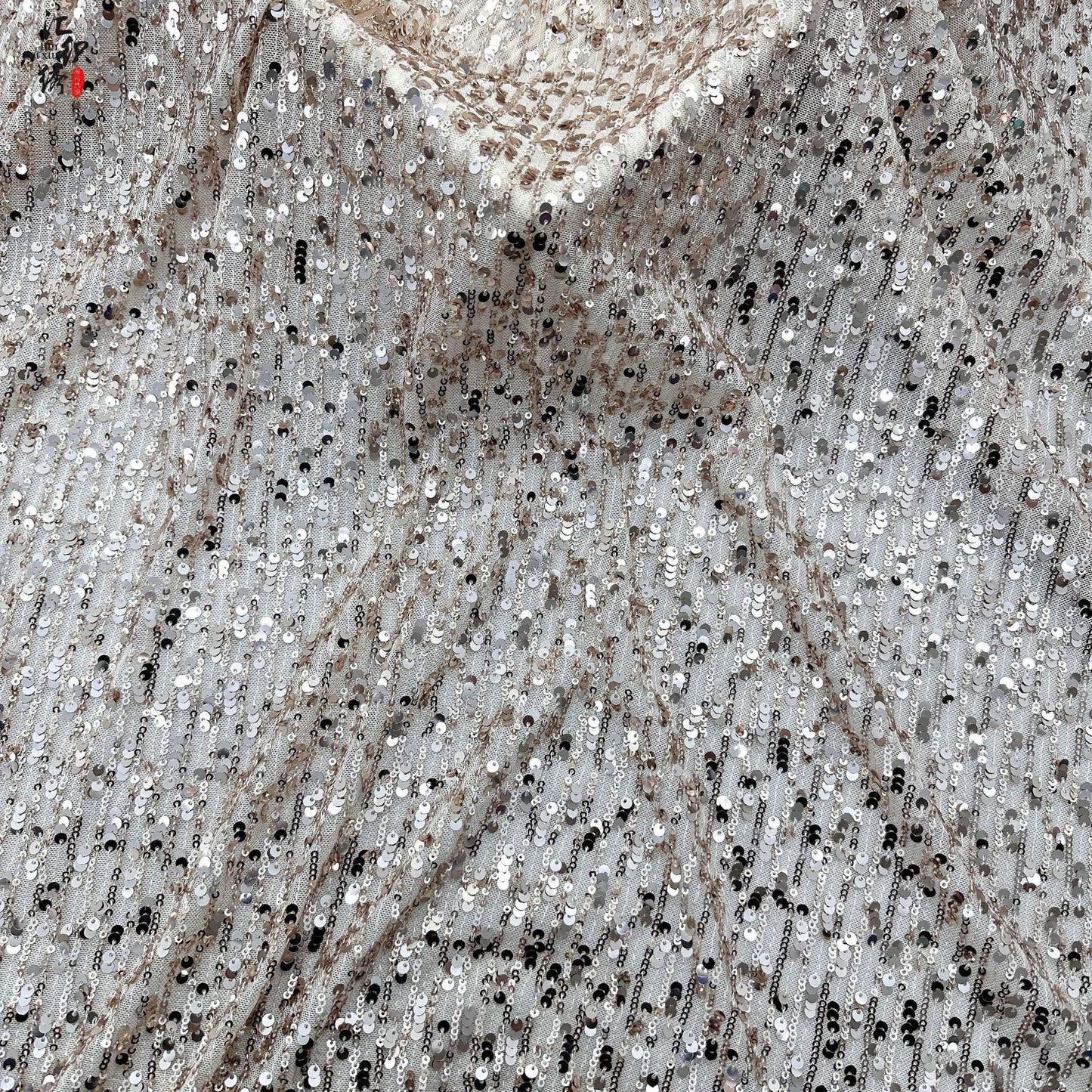 Sequin Lace Fabric: 3D Pleated Embroidery, 49" Wide, For Prom & Wedding