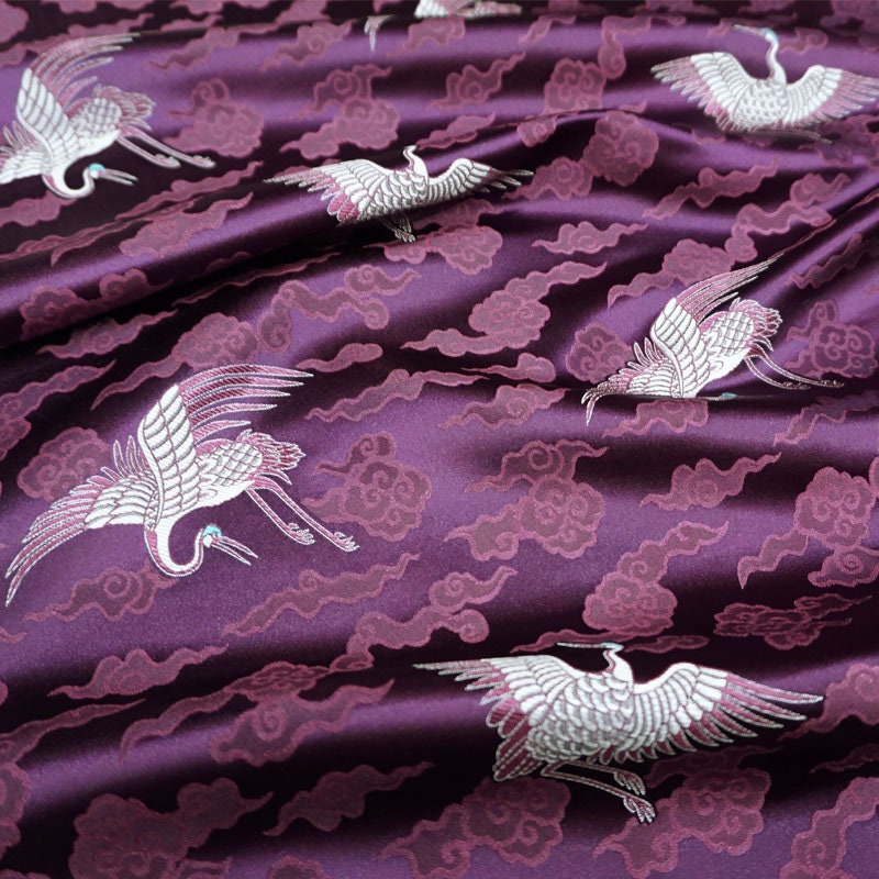 Crane Brocade Fabric: Colorful Silk Rayon Blend, 29" Wide